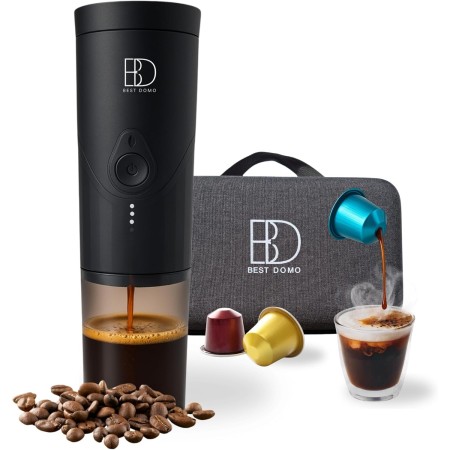 Cafetera Espresso Portátil 20 Bares, Compatible Cápsulas pequeñas y Café Molido, USB-C Recargable, Autocalentable, para Coche,