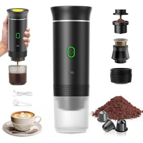 PZCC Cafetera Portatil, Cafetera Portátil Cápsula de Espresso 3 en 1, Autocalentamiento de 2a6 Minutos, Para Cápsulas Pequeñas o