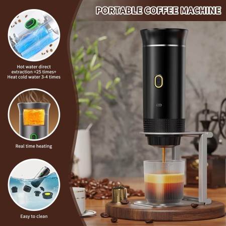 PZCC Cafetera Portatil, Cafetera Portátil Cápsula de Espresso 3 en 1, Autocalentamiento de 2a6 Minutos, Para Cápsulas Pequeñas o