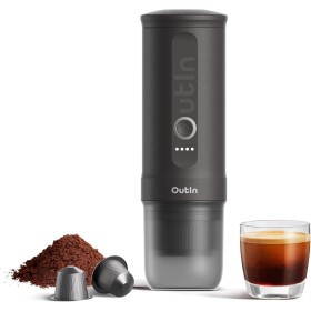 OutIn Nano Cafetera Espresso Eléctrica Portátil, Cafetera de Viaje para Camping, Cafetera de Coche Autocalentable con USB-C, Con