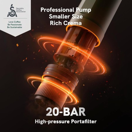 OutIn Nano Cafetera Espresso Eléctrica Portátil, Cafetera de Viaje para Camping, Cafetera de Coche Autocalentable con USB-C, Con