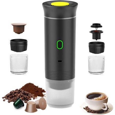 Umisu 3 en 1 Cafetera Espresso Portátil, Máquina de Café Portátil Eléctrica Café Expreso Recargable para Cápsulas Pequeñas o
