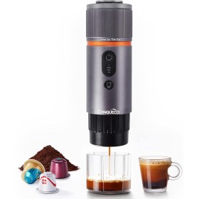 CONQUECO Cafetera Portátil con Cápsula de Espresso - 12V Máquina de Café Electrica con Batería - para Coche Camión y Viajes -