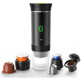 Winwj Cafetera portátil eléctrica de cápsulas, con batería para camping y viajes, cafetera de 12 V para coche con