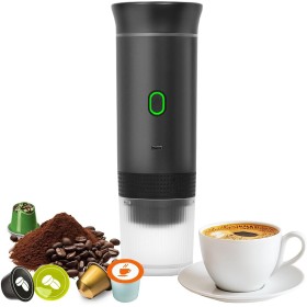 Bostar Máquina de Café Portátil, Cafetera Espresso 3 en 1 Eléctrica Portátil Expreso Recargable para Cápsulas Pequeñas o Grandes