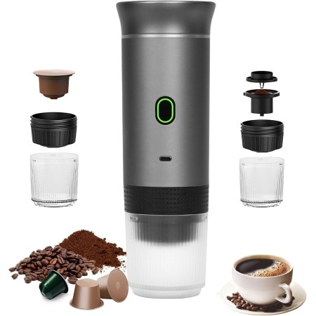 Bostar Máquina de Café Portátil, Cafetera Espresso 3 en 1 Eléctrica Portátil Expreso Recargable para Cápsulas Pequeñas o Grandes
