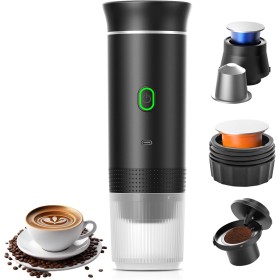 Aischens Cafetera Espresso Portátil Mini,Cafetera de Viaje Eléctrica con Calentamiento para Coche y USB-C,Compatible con
