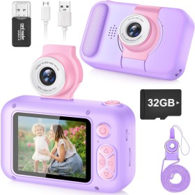 ARNSSIEN Camara Fotos Infantil,Camara de Fotos para Niños con Lente de 180°Flip y Pantalla IPS 2,4 Pulgadas,Juguete de