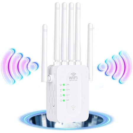 Repetidor,Amplificador de señal WiFi, 6 Antenas, 2 Puertos LAN, Amplia área de Cobertura, Señal Fuerte, Ideal para la Oficina y