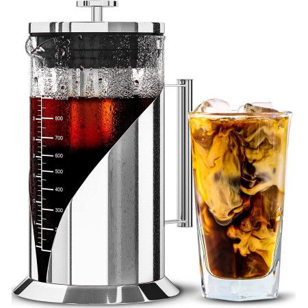 Cafe Du Chateau Cafetera de café italiana, con tapa superior transparente, acabado brillante, cuchara de clip de café, 6 tazas