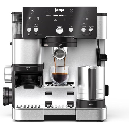 Ninja Luxe Pro Cafetera 3 en 1 para latte, cappuccino, cold brew y espresso con molinillo y espumador de leche integrados, fácil