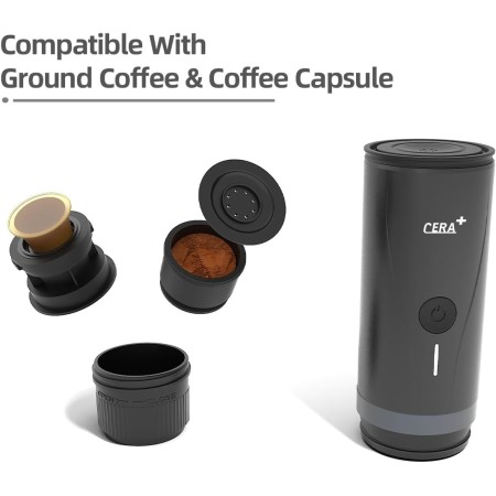 CERA+ Máquina de Espresso Eléctrica Portátil Auto-calentamiento en 3-4 Minutos, Cafetera Mini de 20 Bares con Batería