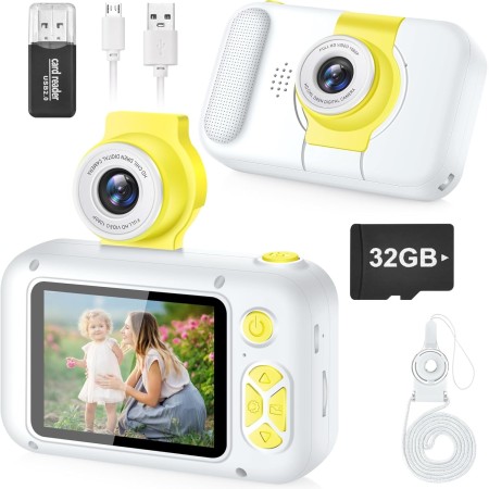 ARNSSIEN Camara Fotos Infantil,Camara de Fotos para Niños con Lente de 180°Flip y Pantalla IPS 2,4 Pulgadas,Juguete de