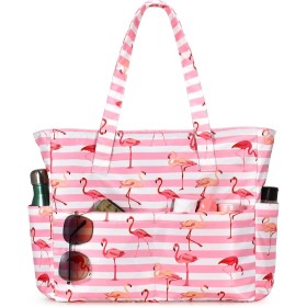 oscaurt Large Beach Bag with 9 Pockets, Waterproof Beach Bags for Women, Sandproof Summer Beach Tote Bag Holiday Essentials