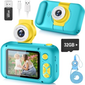 ARNSSIEN Camara Fotos Infantil,Camara de Fotos para Niños con Lente de 180°Flip y Pantalla IPS 2,4 Pulgadas,Juguete de