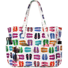oscaurt Large Beach Bag with 9 Pockets, Waterproof Beach Bags for Women, Sandproof Summer Beach Tote Bag Holiday Essentials