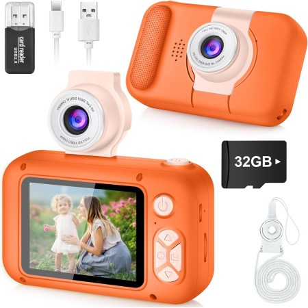 ARNSSIEN Camara Fotos Infantil,Camara de Fotos para Niños con Lente de 180°Flip y Pantalla IPS 2,4 Pulgadas,Juguete de