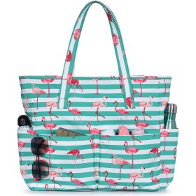 oscaurt Large Beach Bag with 9 Pockets, Waterproof Beach Bags for Women, Sandproof Summer Beach Tote Bag Holiday Essentials