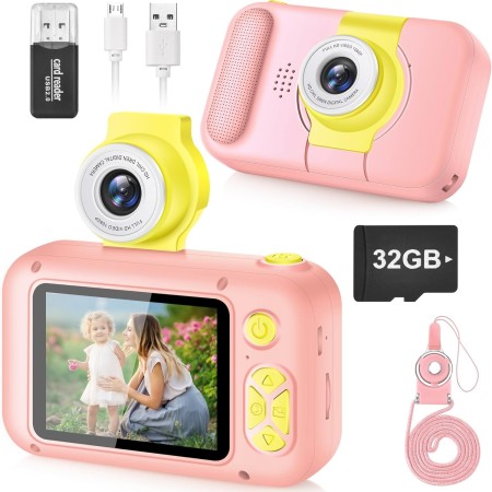 ARNSSIEN Camara Fotos Infantil,Camara de Fotos para Niños con Lente de 180°Flip y Pantalla IPS 2,4 Pulgadas,Juguete de