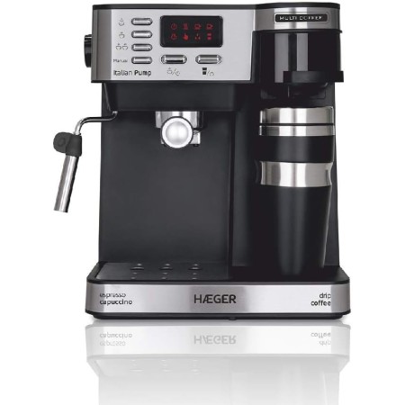 HAEGER Multi Coffee - Cafetera Espresso con 1450w, Capacidad: 1,2L - Pantalla de LED, Boquilla de Espuma y Bandeja de Goteo