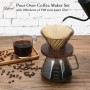 Lalord Cafetera de Goteo de Borosilicato de 20 onzas con Filtro de Papel V02, 100 hojas, Mango de Nogal y Tapa de Cafetera, 600