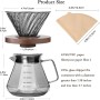 Lalord Cafetera de Goteo de Borosilicato de 20 onzas con Filtro de Papel V02, 100 hojas, Mango de Nogal y Tapa de Cafetera, 600