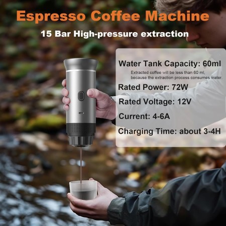 Máquina de café expreso portátil,Cafetera Portátil Cápsula de Espresso 3 en 1,15 bar,7500mAh,Autocalentamiento,compatible con