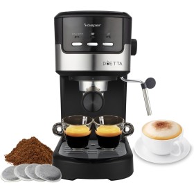 beper P101CAF100 Cafetera Espresso Duetta, 1100W, Compatible con monodosis y café en polvo, Cafetera con brazo de salida doble,