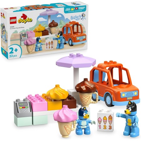 LEGO Duplo Bluey Excursión a la Heladería con Bluey - Juego Educativo con Coche de Juguete, Puesto de Helados y 2 Figuras Inc.