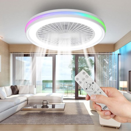 activeallbrite Ventilador de Techo con luz，Motor DC 20W LED 40W, RGB 3000K-6500K ，Velocidad del Viento ajustable con Control