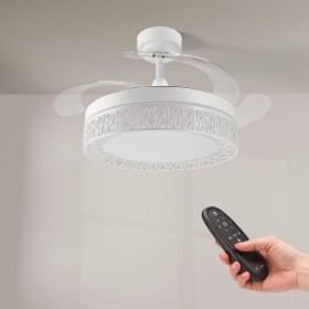 M mimotec - Ventilador de Techo Led White Aqua 66W con luz, mando a Distancia, Bajo consumo, motor DC 30W+Luz Led 36W, 6