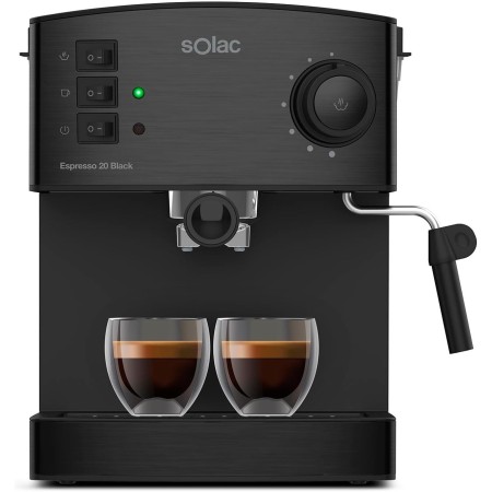 Solac - Cafetera Espresso INOX 2en1 20 Bar | Sistema Doble Salida y Super Crema | Bandeja Calientatazas | Vaporizador Orientable
