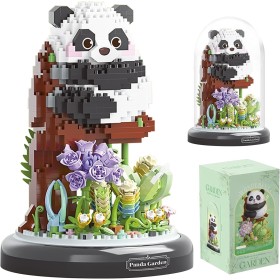 XIMKONTER Panda Garden - Bloques de construcción de panda con flores, flores y plantas con tapa antipolvo