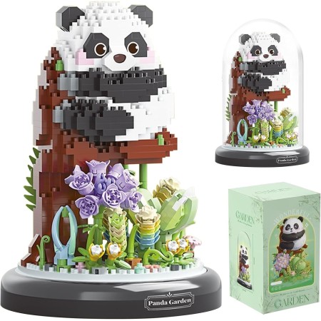 XIMKONTER Panda Garden - Bloques de construcción de panda con flores, flores y plantas con tapa antipolvo