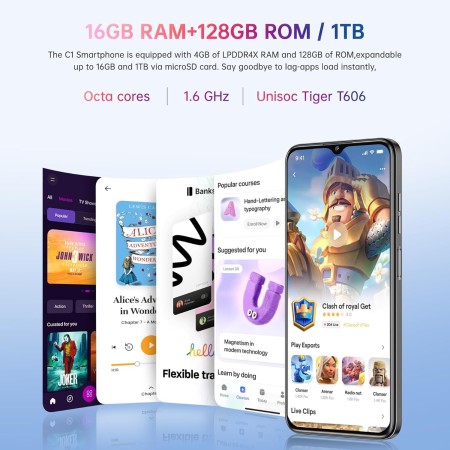 OUKITEL C1 Telefonos Moviles Libres Android 15, 16GB(4+12) + 128GB/1TB Teléfono Móvil, 6,52" HD+, 5150mAh Batería, Cámara