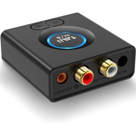 1Mii Receptor Bluetooth 5.1 HiFi, Adaptador Bluetooth Audio Salida Jack AUX 3.5 mm/RCA, con Modo de Graves, Conexión Dual para
