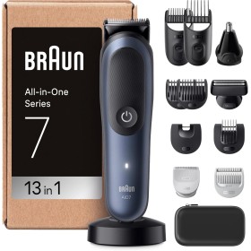 Braun Recortadora Todo En Uno Series 7 AIO7565, Kit De Styling 13en1 Para Barba, Pelo, Orejas, Nariz y Cuerpo, 14 Longitudes,