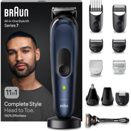 Braun Recortadora Todo En Uno Series 7 AIO7565, Kit De Styling 13en1 Para Barba, Pelo, Orejas, Nariz y Cuerpo, 14 Longitudes,