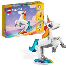 LEGO Creator 3 en 1 Unicornio Mágico de Juguete - Figura de Animal Transformable en Caballito de Mar o Pavo Real - Regalo