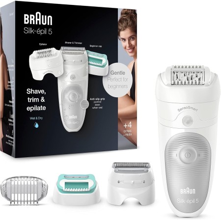 Braun Silk-épil 5, Depiladora Eléctrica Para Una Eliminación Del Vello Fácil, Piel Suave Duradera, 5-060, Blanco/Flamenco