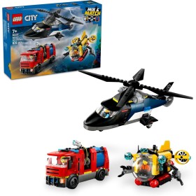 LEGO City 3 en 1 Remix: Helicóptero, Camión de Bomberos y Submarino de Juguete, Set de 3 Juguetes de Vehículos Modulares