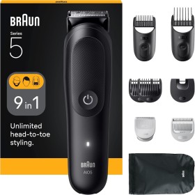 Braun - Cortapelos todo en uno serie 5, 9-en-1, hoja ultra afilada, 120 minutos de autonomía, protección SkinGuard para el