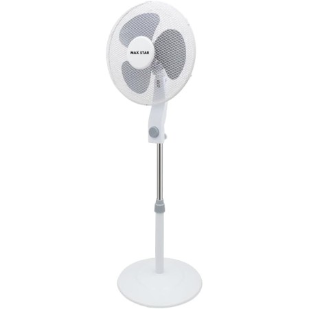 Max Star Ventilador de Pie Potente y Silencioso 16" 40W, Oscilante, 3 Aspas, Altura Ajustable, Base Redonda