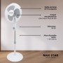 Max Star Ventilador de Pie Potente y Silencioso 16" 40W, Oscilante, 3 Aspas, Altura Ajustable, Base Redonda