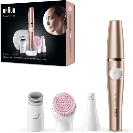 Braun FaceSpa Pro Depiladora Eléctrica Facial Mujer Todo en 1 con Cepillo de Limpieza, Base de Carga, Funda Portátil,