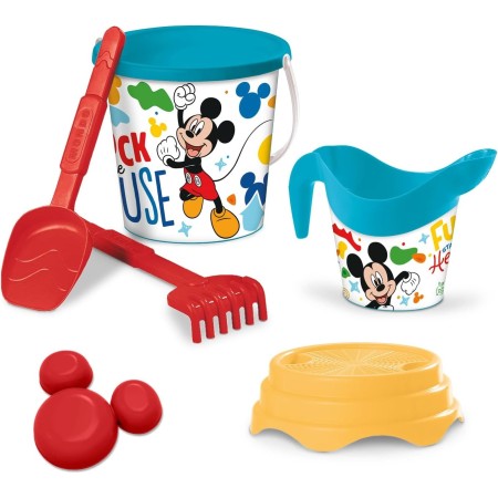 Mondo Toys - BUCKET SET + WATER CAN MICKEY - Juego de cubo de arena ø17 cm con jarra de agua - Juego de playa (6 piezas) para