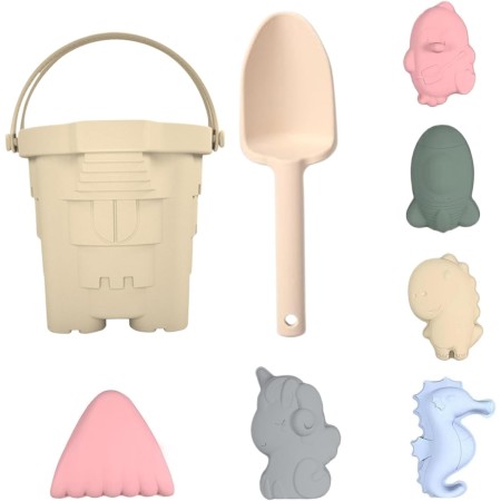 8pcs/Set Juguetes de Silicona Playa Juguetes de Arena portátiles para niños El Juego de Playa Incluye una Pala de Arena Flexible