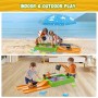HYES Arenero Niños Exterior con Tapa, Arenero de Excavadora con Sombrilla, Pala de Arena, Juguetes de Playa, Regalos Juegos de