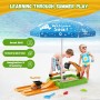 HYES Arenero Niños Exterior con Tapa, Arenero de Excavadora con Sombrilla, Pala de Arena, Juguetes de Playa, Regalos Juegos de