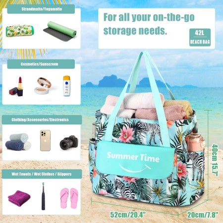 Myhozee Borsa Mare Grande xxl Famiglia,Borsa da Spiaggia Donna， con chiusura lampo, borsa estiva da spiaggia, impermeabile, per